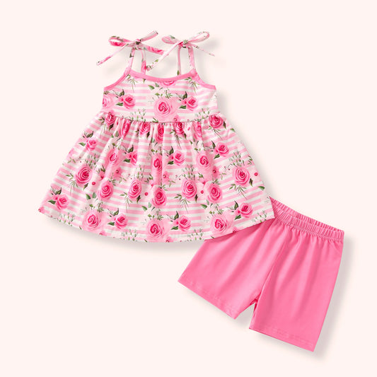 Pink Posies - Short Set 6-12m